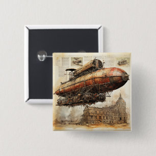 Steampunk Zeppelin (3) Vierkante Button 5,1 Cm