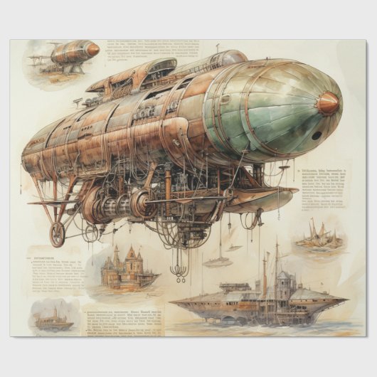  Steampunk Zeppelin (4) Cadeaupapier (Vlak)