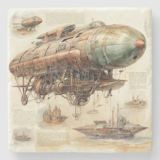  Steampunk Zeppelin (4) Stenen Onderzetter (Voorkant)