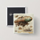  Steampunk Zeppelin (4) Vierkante Button 5,1 Cm (Voorkant /achterkant)