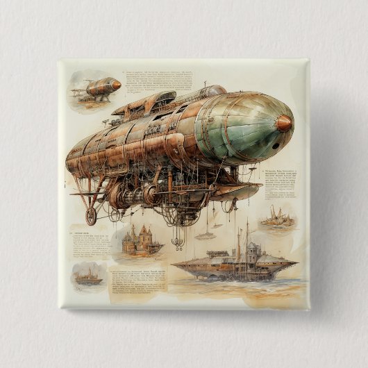  Steampunk Zeppelin (4) Vierkante Button 5,1 Cm (Voorkant)
