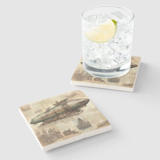 Steampunk Zeppelin (5) Stenen Onderzetter (Zijkant)