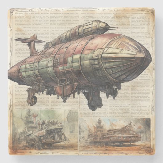  Steampunk Zeppelin (6) Stenen Onderzetter (Voorkant)