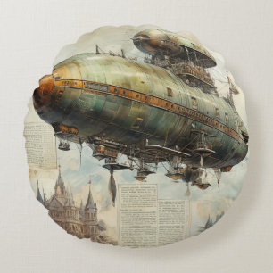 Steampunk Zeppelin (7) Tissue Paper Rond Kussen