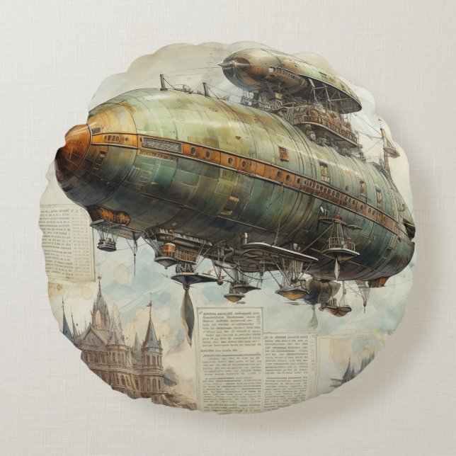  Steampunk Zeppelin (7) Tissue Paper Rond Kussen (Voorkant)