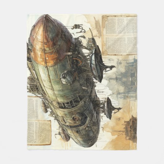 Steampunk Zeppelin (8) Fleece Deken (Voorkant)