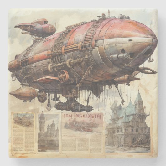 Steampunk Zeppelin (9) Stenen Onderzetter (Voorkant)