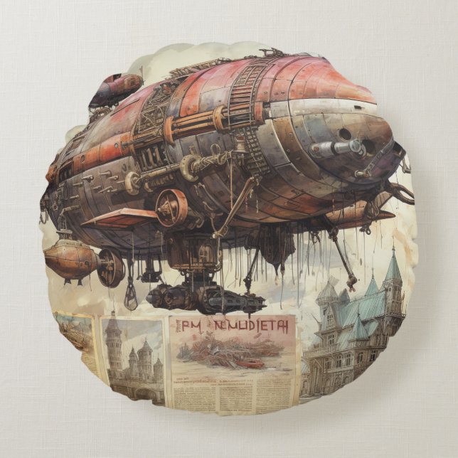  Steampunk Zeppelin (9) Tissue Paper Rond Kussen (Voorkant)