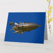 STEAMPUNK ZEPPELIN BLIMP NEWSPAPER BIRTHDAAGKAARTE KAART (Gele Bloem)