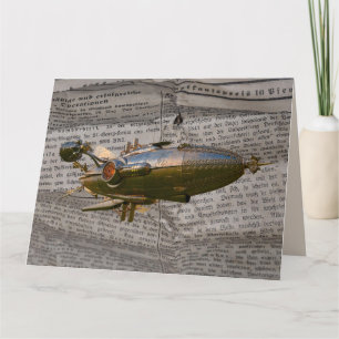 STEAMPUNK ZEPPELIN BLIMP NEWSPAPER BIRTHDAAGKAARTE KAART