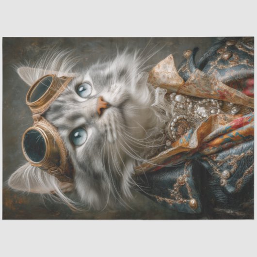 Steampunk Zilver Tabby Cat Decoupage Craft Paper Tissuepapier (Voorkant)