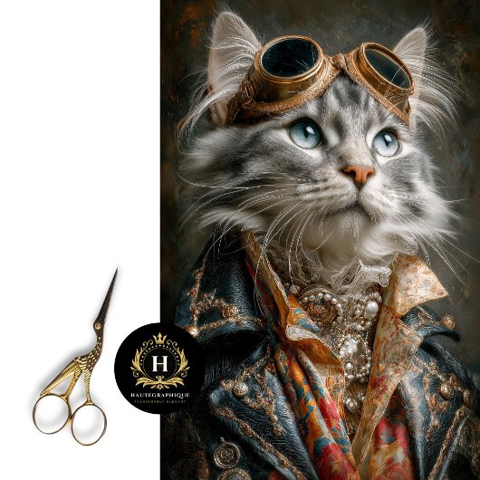 Steampunk Zilver Tabby Kat Decoupage Ambachtspapie Tissuepapier