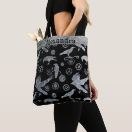 Steampunk Zilver Zink Tandwielen en Kraaien Custom Tote Bag