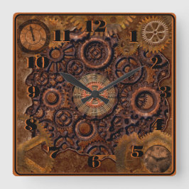 Steampunk Zwart, Messing, Bruin Vierkante Klok