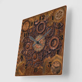 Steampunk Zwart, Messing, Bruin Vierkante Klok (Hoek)
