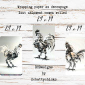 Steampunk Zwart Wit Roosters Decoupage Inpakpapier Vel