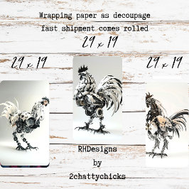 Steampunk Zwart Wit Roosters Decoupage Inpakpapier Vel