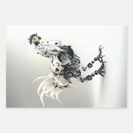 Steampunk Zwart Wit Roosters Decoupage Inpakpapier Vel (Voorkant 3)