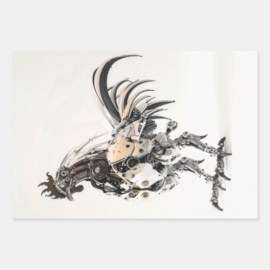 Steampunk Zwart Wit Roosters Decoupage Inpakpapier Vel (Voorkant 2)