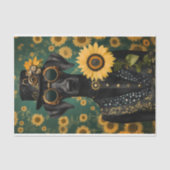 Steampunk Zwarte Hond + Zonnebloem AK8 Decoupage Tissuepapier (Voorkant)