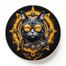 Steampunk zwarte poes met oranje zonnebril