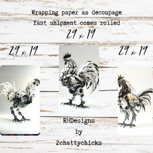 Steampunk Zwarte Witte Hanen Decoupage Inpakpapier Vel