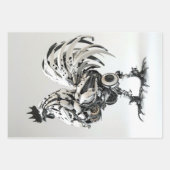 Steampunk Zwarte Witte Hanen Decoupage Inpakpapier Vel (Voorkant)
