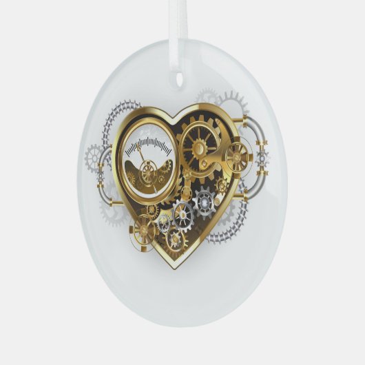 Steampunkhart met een manometer glas ornament (Voorkant links)