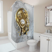 Steampunkhoofd met manometer douchegordijn (In situ)