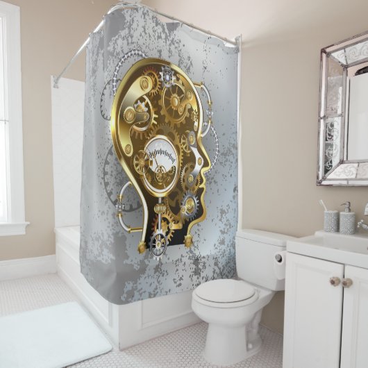 Steampunkhoofd met manometer douchegordijn (In situ)