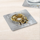 Steampunkhoofd met manometer kartonnen onderzetters (Schuin)