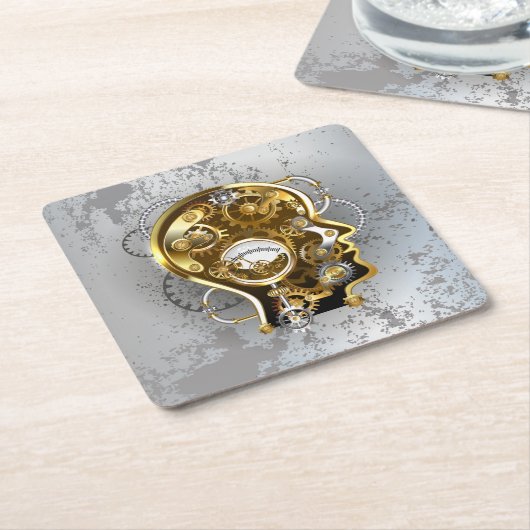 Steampunkhoofd met manometer kartonnen onderzetters (Schuin)