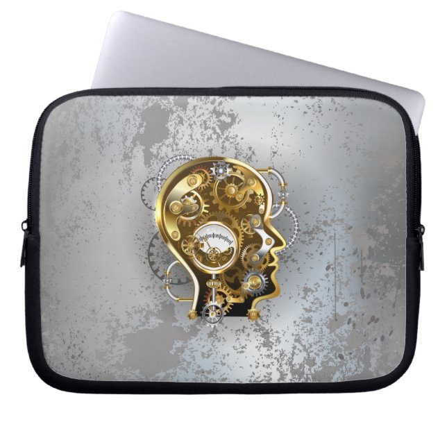 Steampunkhoofd met manometer laptop sleeve (Voorkant)