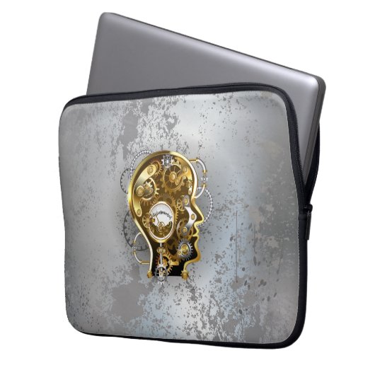 Steampunkhoofd met manometer laptop sleeve (Voorkant Links)