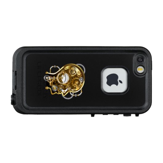 Steampunkhoofd met manometer LifeProof iPhone hoesje (Achterkant (horizontaal))