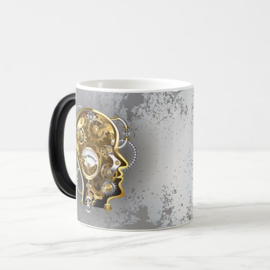 Steampunkhoofd met manometer magische mok (Voorkant links)