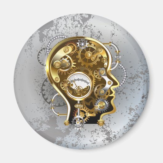 Steampunkhoofd met manometer magneet (Voorkant)