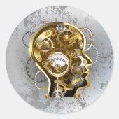 Steampunkhoofd met manometer ronde sticker (Voorkant)
