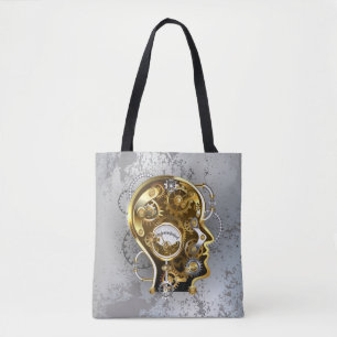 Steampunkhoofd met manometer tote bag