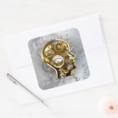 Steampunkhoofd met manometer vierkante sticker (Envelop)