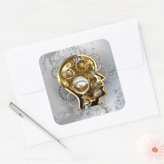 Steampunkhoofd met manometer vierkante sticker (Envelop)
