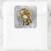 Steampunkhoofd met manometer vierkante sticker (Tas)