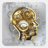 Steampunkhoofd met manometer vierkante sticker (Voorkant)