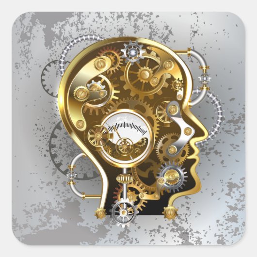 Steampunkhoofd met manometer vierkante sticker (Voorkant)