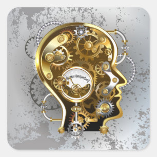 Steampunkhoofd met manometer vierkante sticker