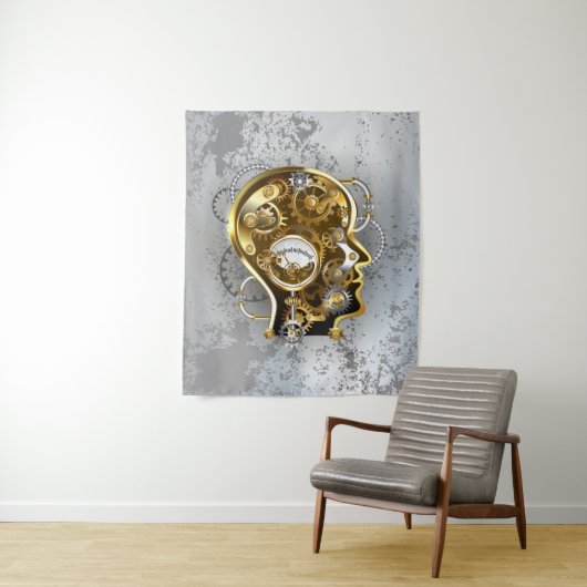 Steampunkhoofd met manometer wandkleed (In situ)