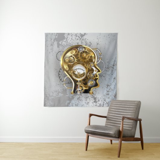 Steampunkhoofd met manometer wandkleed (In situ)