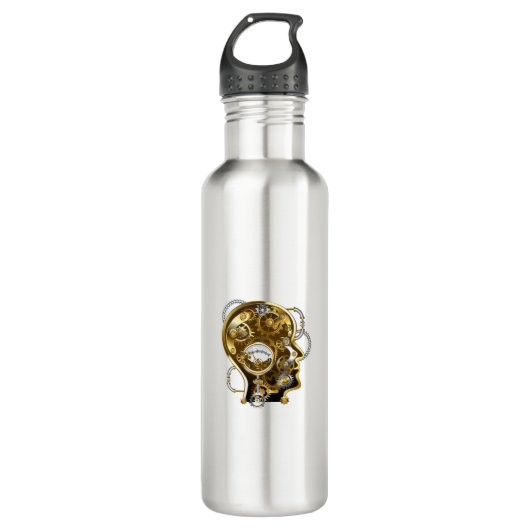 Steampunkhoofd met manometer waterfles  (Voorkant)