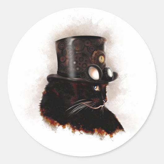 Steampunkkat Ronde Sticker (Voorkant)