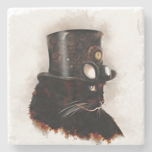 Steampunkkat Stenen Onderzetter (Voorkant)